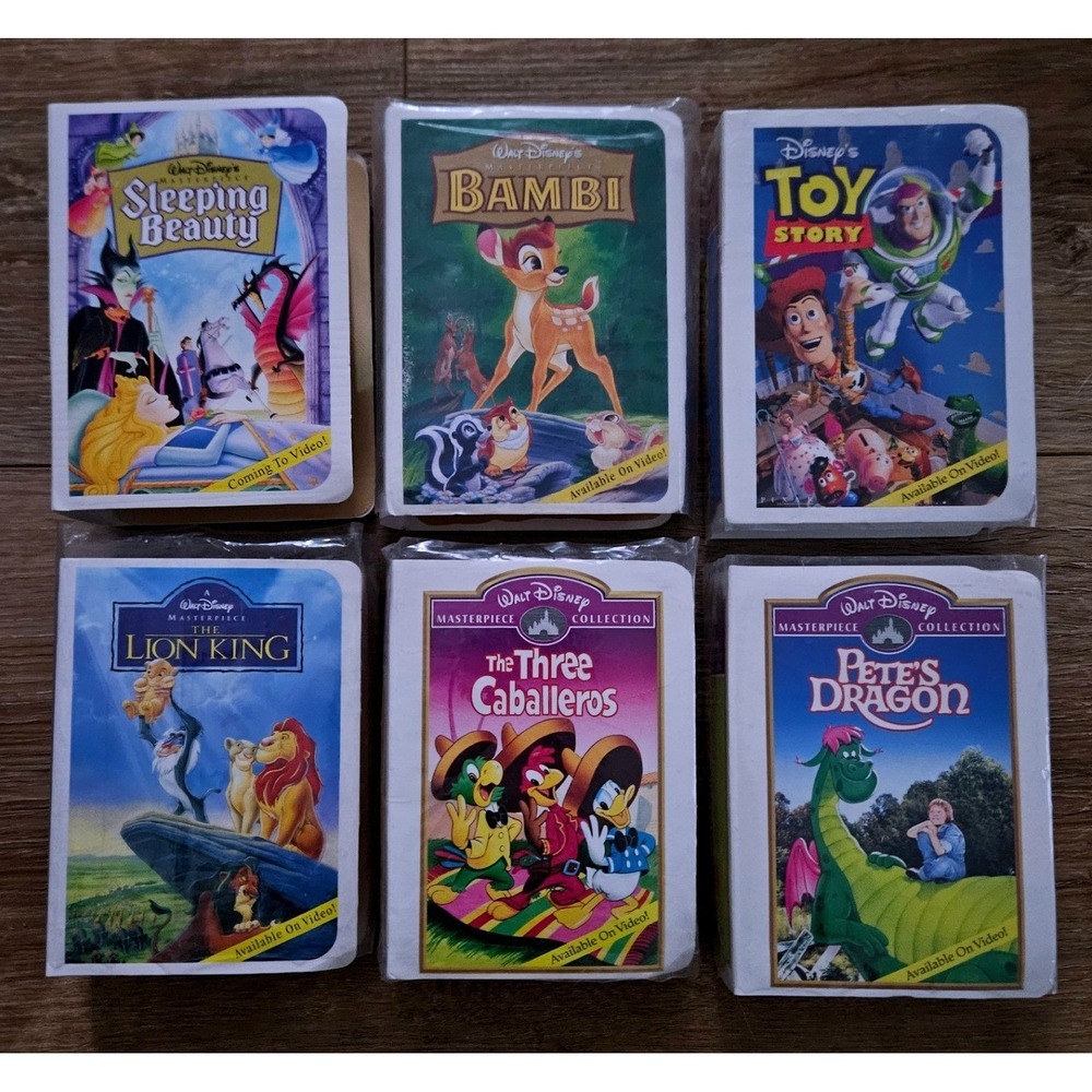 McDonald's Disney Masterpiece Mini VHS Toy 1996 Set 6 Never Removed from Plastic
